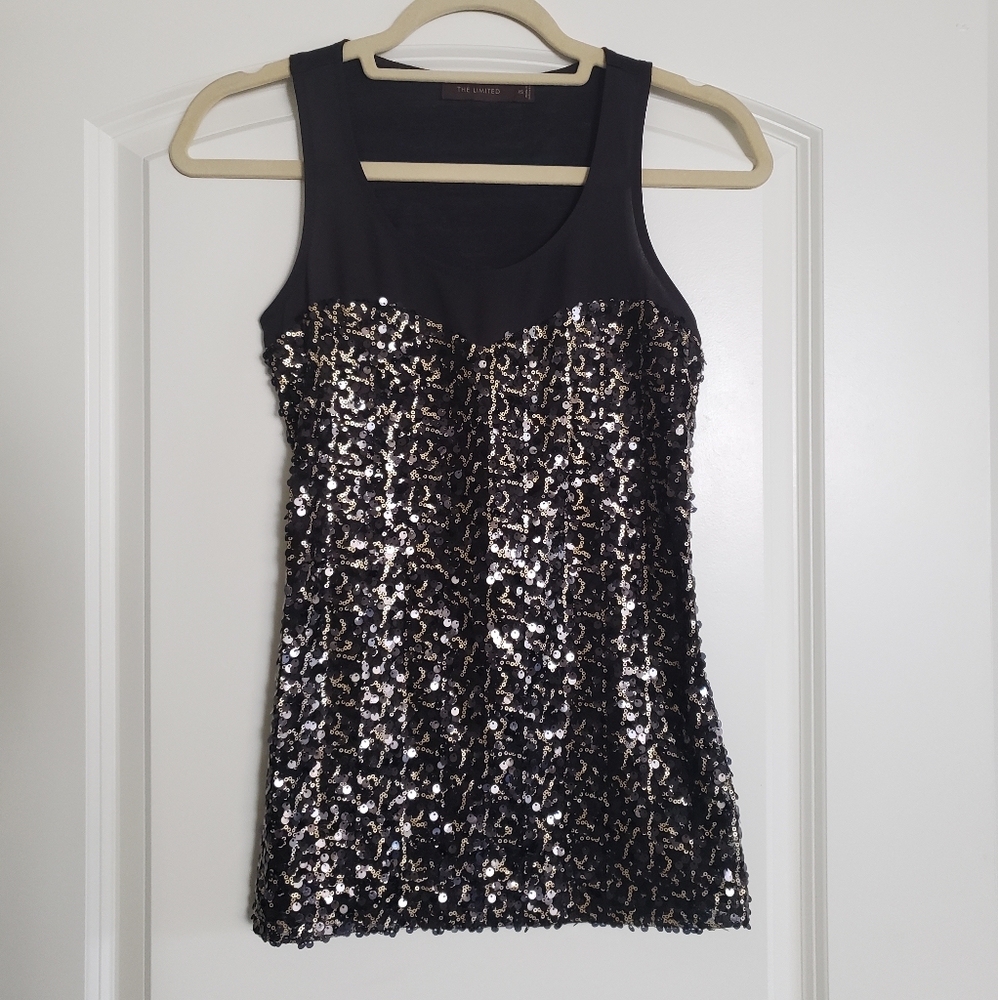 Black & Gold Illusion Neckline Sequin Top